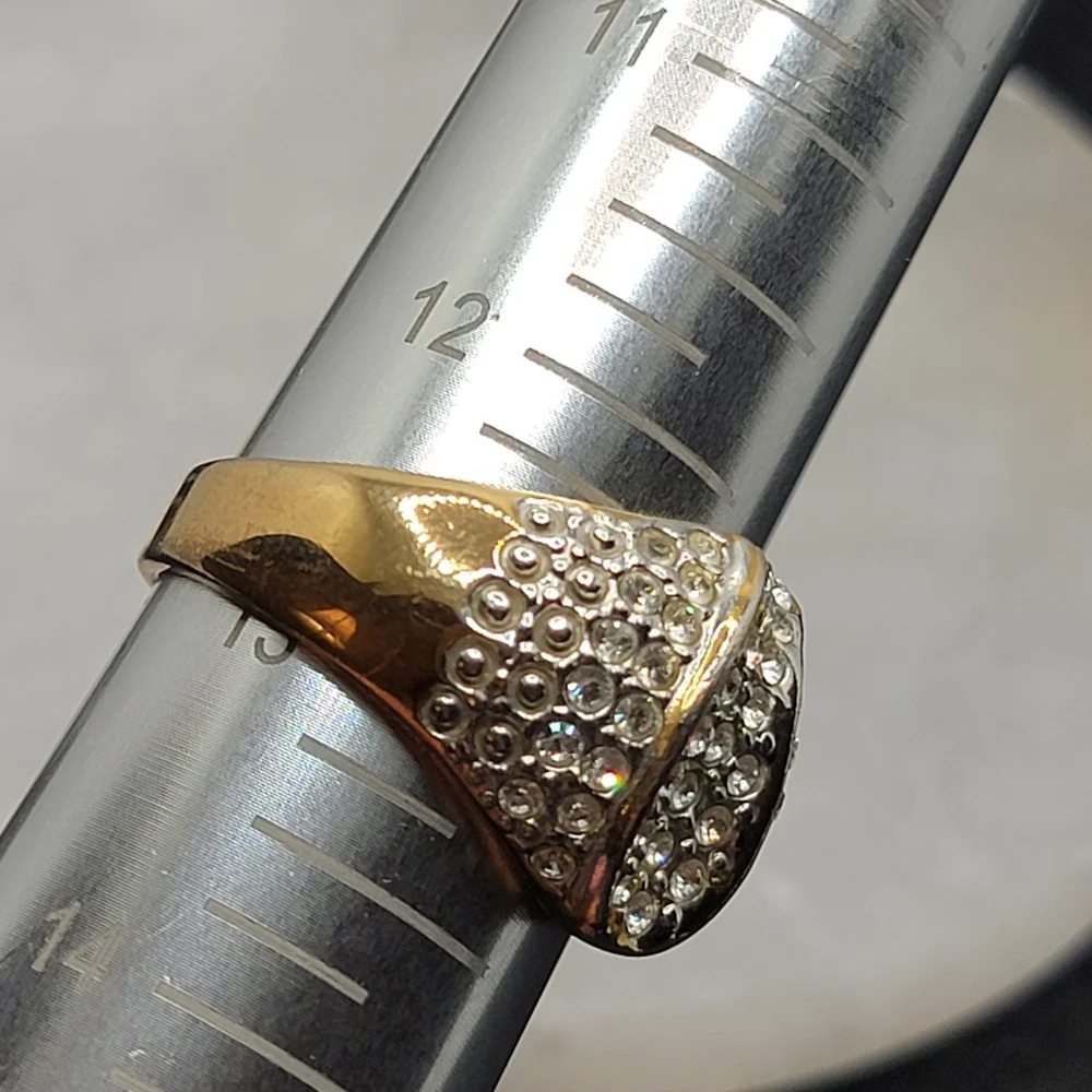 Vintage Signed RINC Coctail Ring Gold Tone Faux Diamond